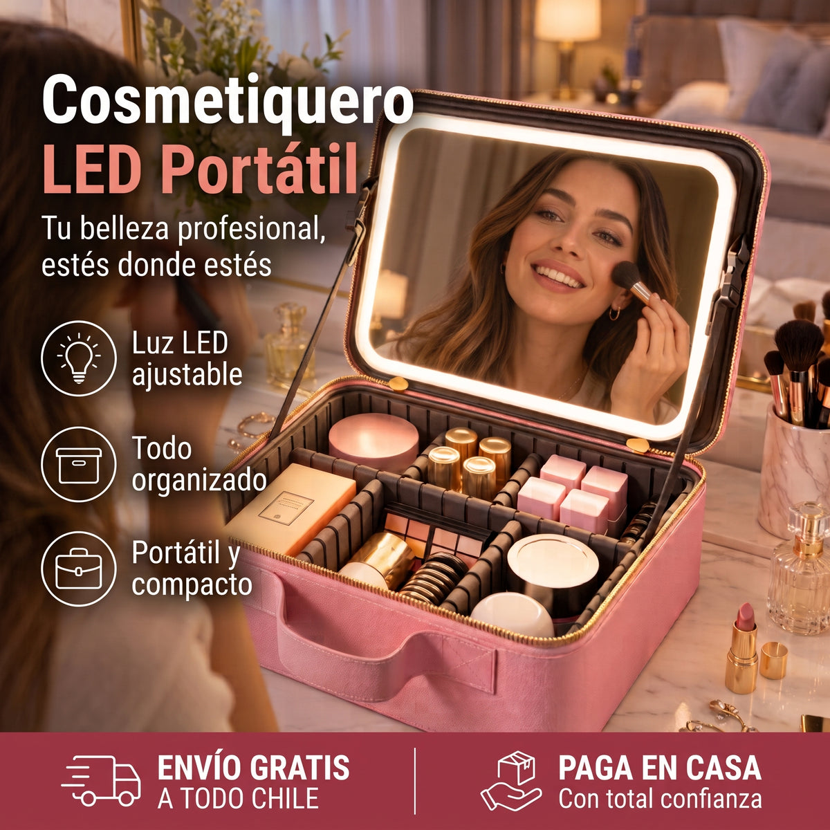 Cosmetiquero LED Portátil – Maquíllate con confianza y estilo en cualquier momento y lugar
